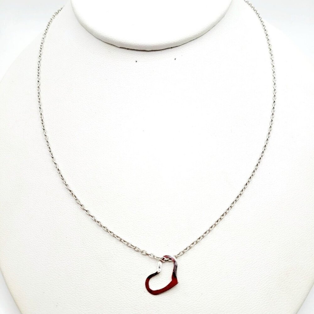 Vintage Beau Sterling Silver Delicate Heart Pendant Necklace on 24" Chain 3.36gr